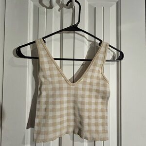 Beige Checkered Women's Top